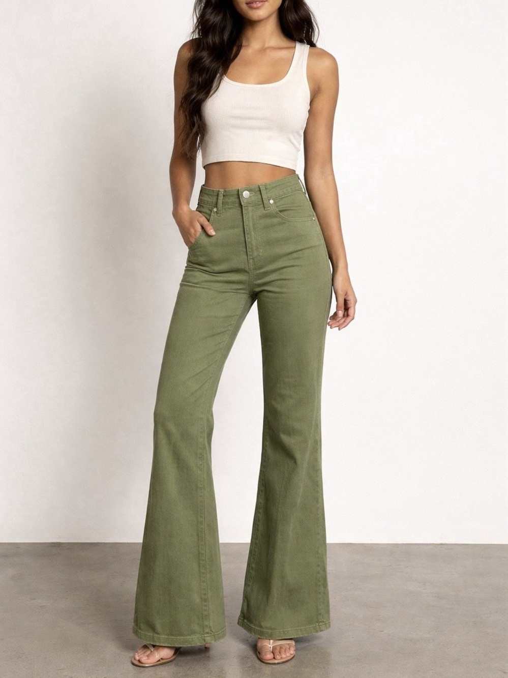 ALTAR’D STATE Green Khaki Flare Pants Women’s Sz 28